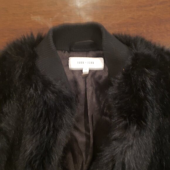John + Jenn Black Faux Fur Bomber Jacket Mixed Texture Small - Picture 10 of 11
